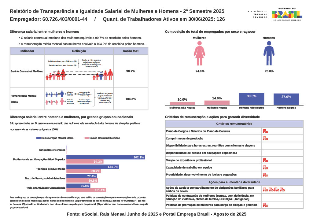 gráficos e dados do relatório de transparência salarial